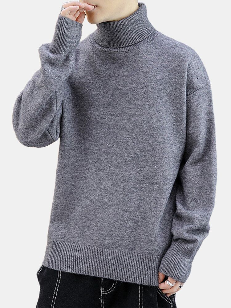 Herren Stehkragen Einfarbig Langarm Leicht Elastisch Lässig Trendy Pullover