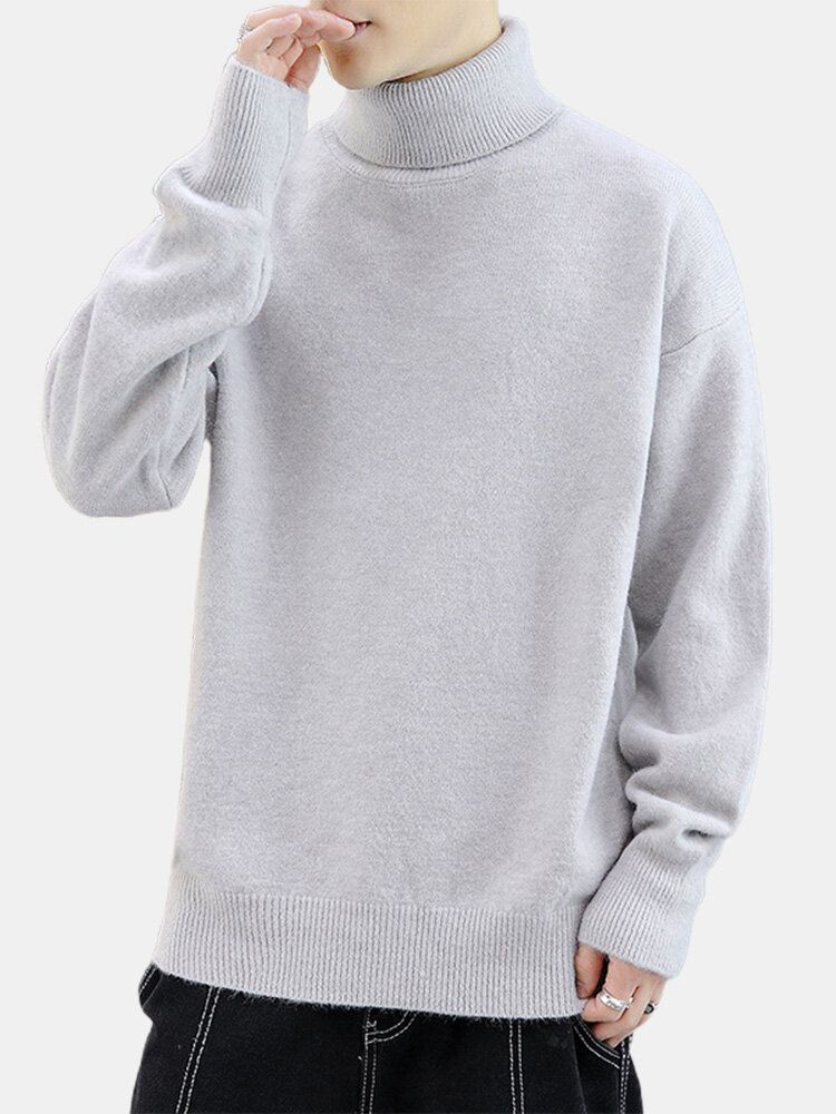 Herren Stehkragen Einfarbig Langarm Leicht Elastisch Lässig Trendy Pullover