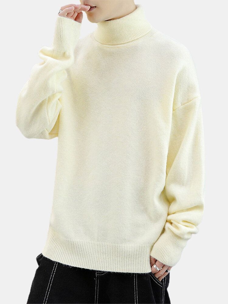 Herren Stehkragen Einfarbig Langarm Leicht Elastisch Lässig Trendy Pullover