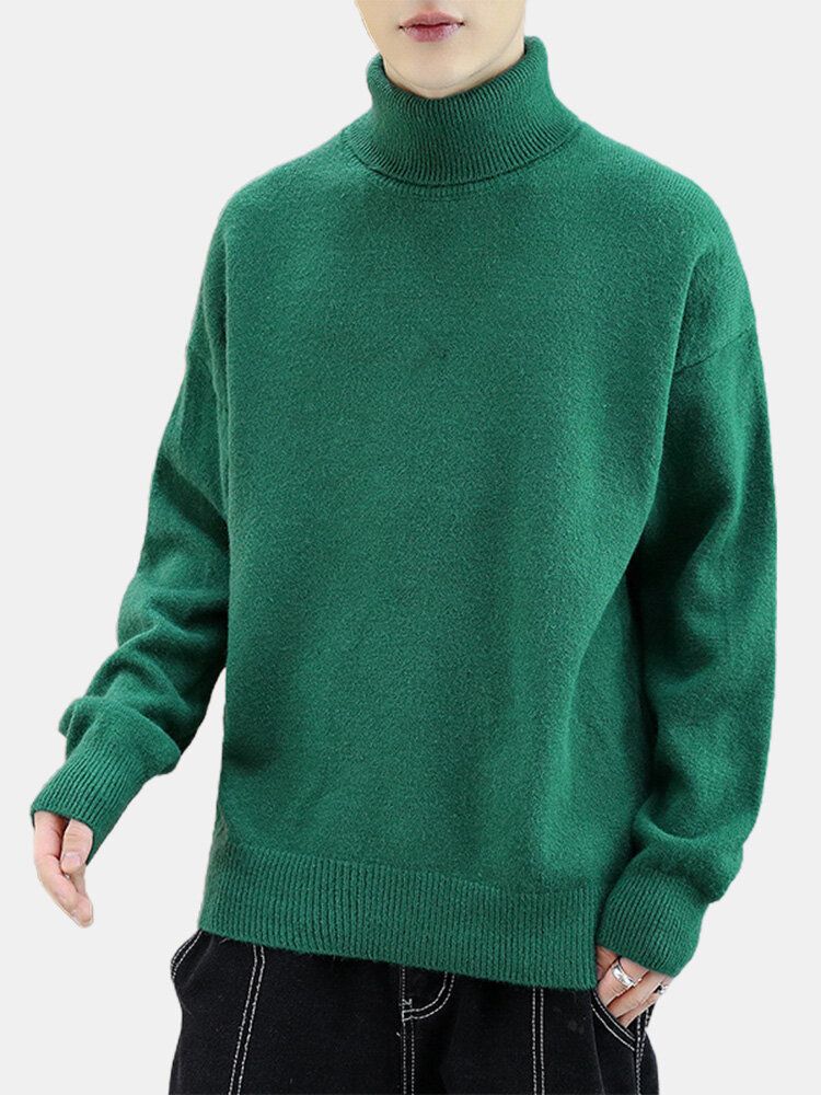 Herren Stehkragen Einfarbig Langarm Leicht Elastisch Lässig Trendy Pullover