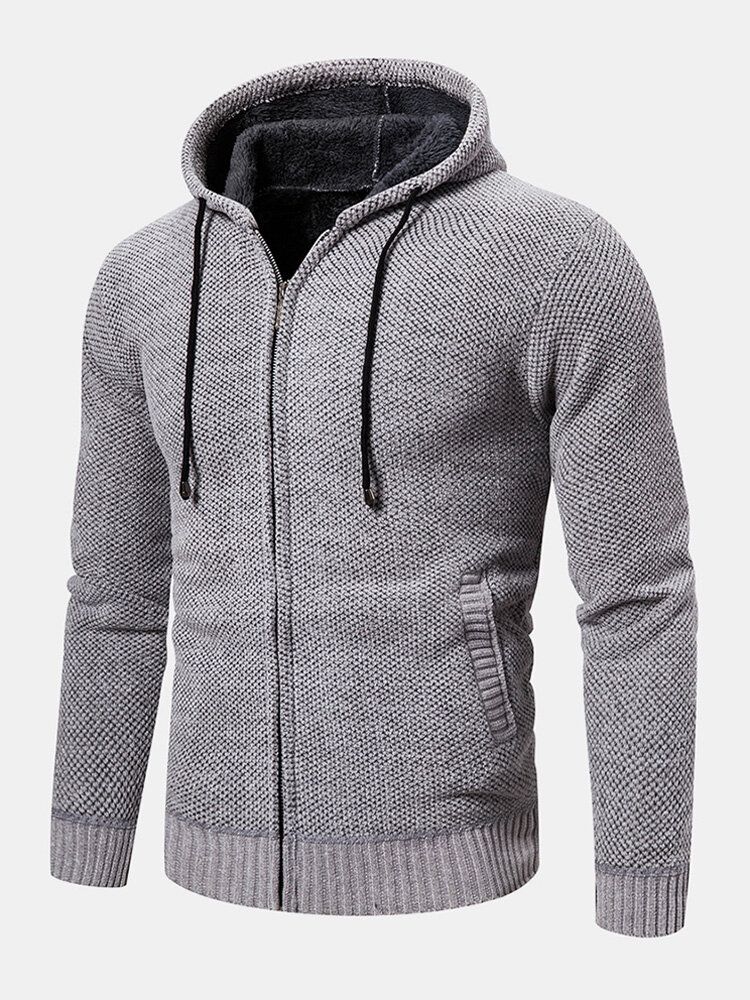 Herren-strickjacke Mit Reißverschluss Vorne Einfarbig Warm Langärmlig Kapuzenpullover Hoodie-jacke