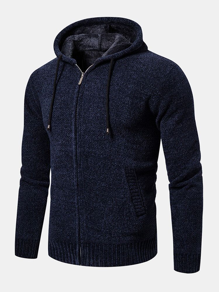 Herren-strickjacke Mit Reißverschluss Vorne Einfarbig Warm Langärmlig Kapuzenpullover Hoodie-jacke