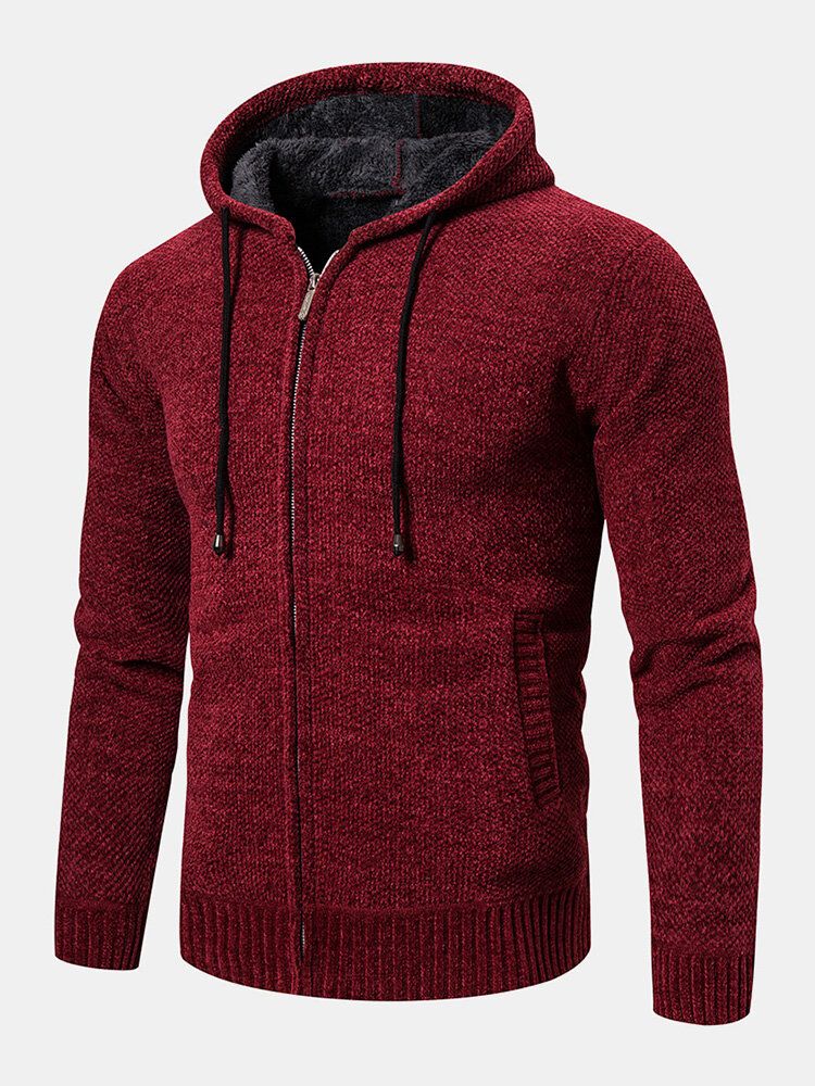 Herren-strickjacke Mit Reißverschluss Vorne Einfarbig Warm Langärmlig Kapuzenpullover Hoodie-jacke