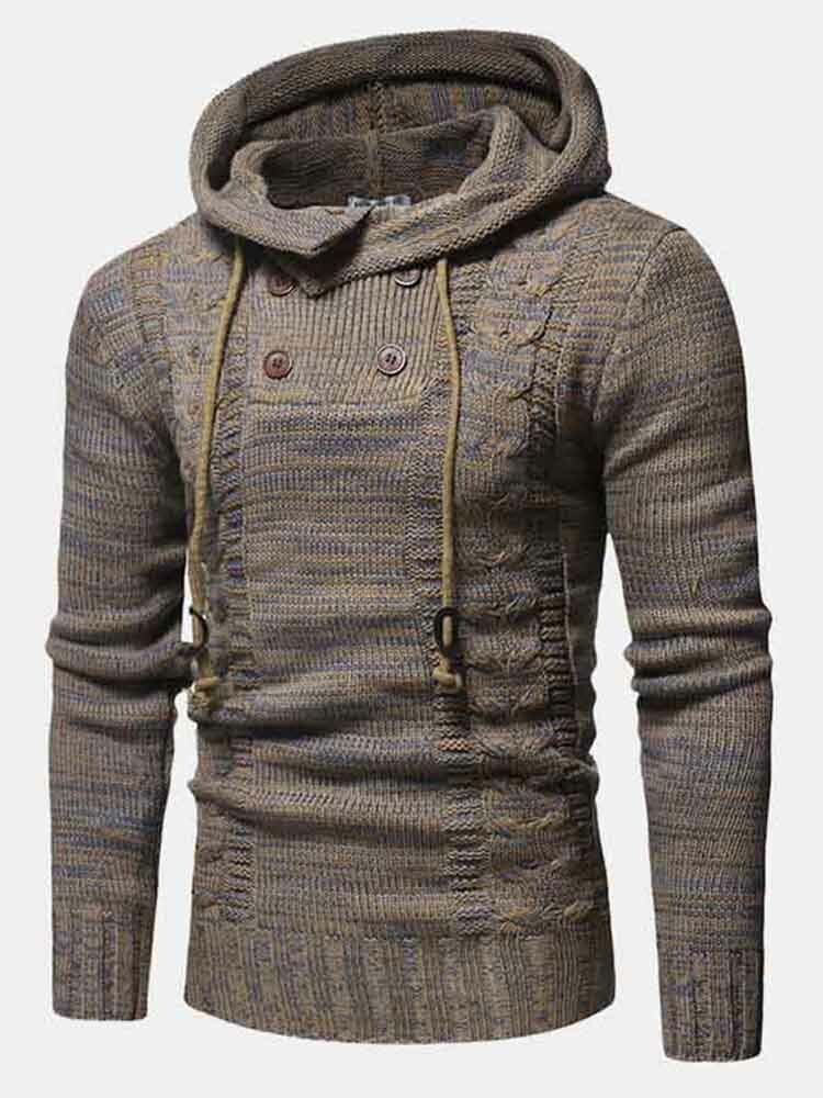 Herren Vintage Halb Zweireihiger Reißverschluss Warm Strickpullover Mit Kapuze