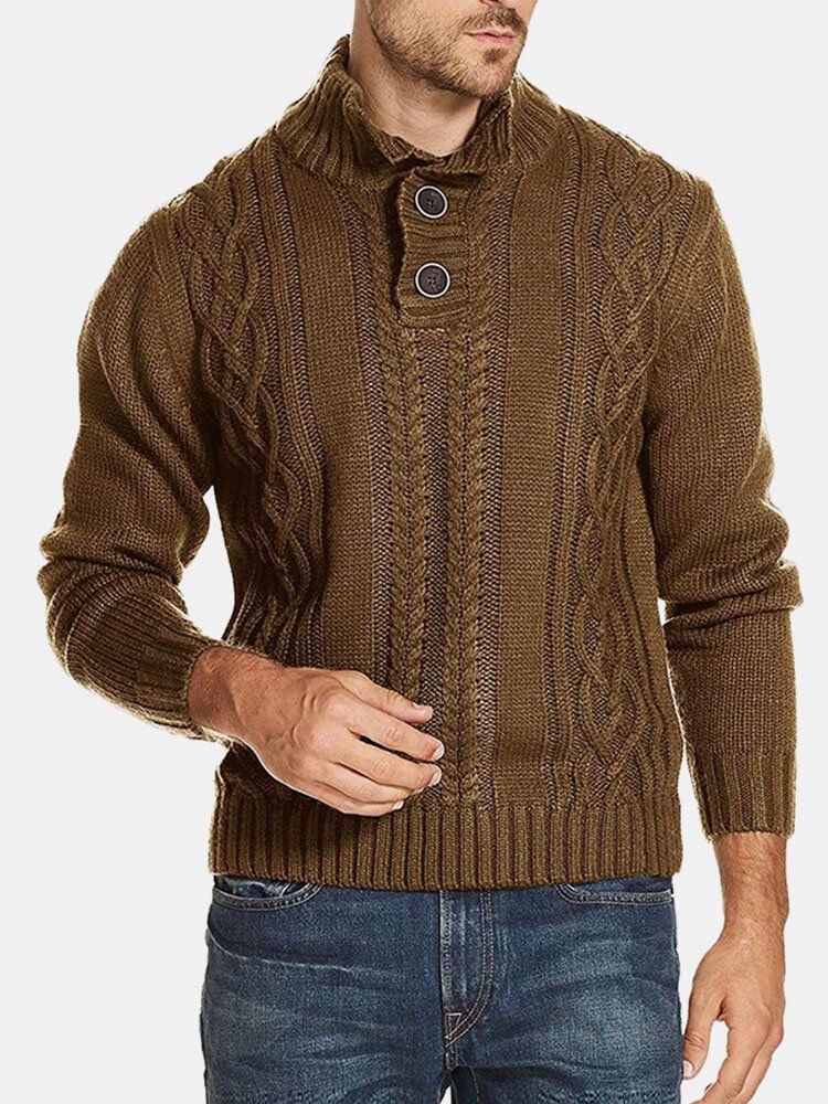 Herren Zopfstrick Revers Knopf Solide Pullover Lässige Pullover