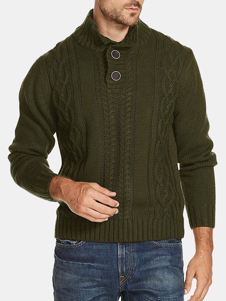 Herren Zopfstrick Revers Knopf Solide Pullover Lässige Pullover