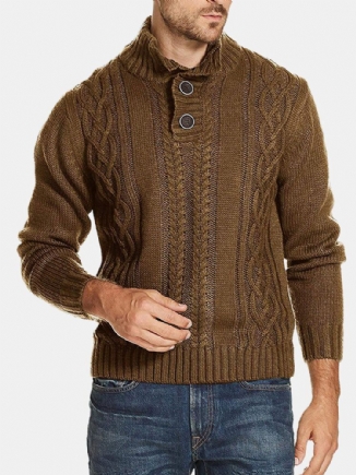 Herren Zopfstrick Revers Knopf Solide Pullover Lässige Pullover