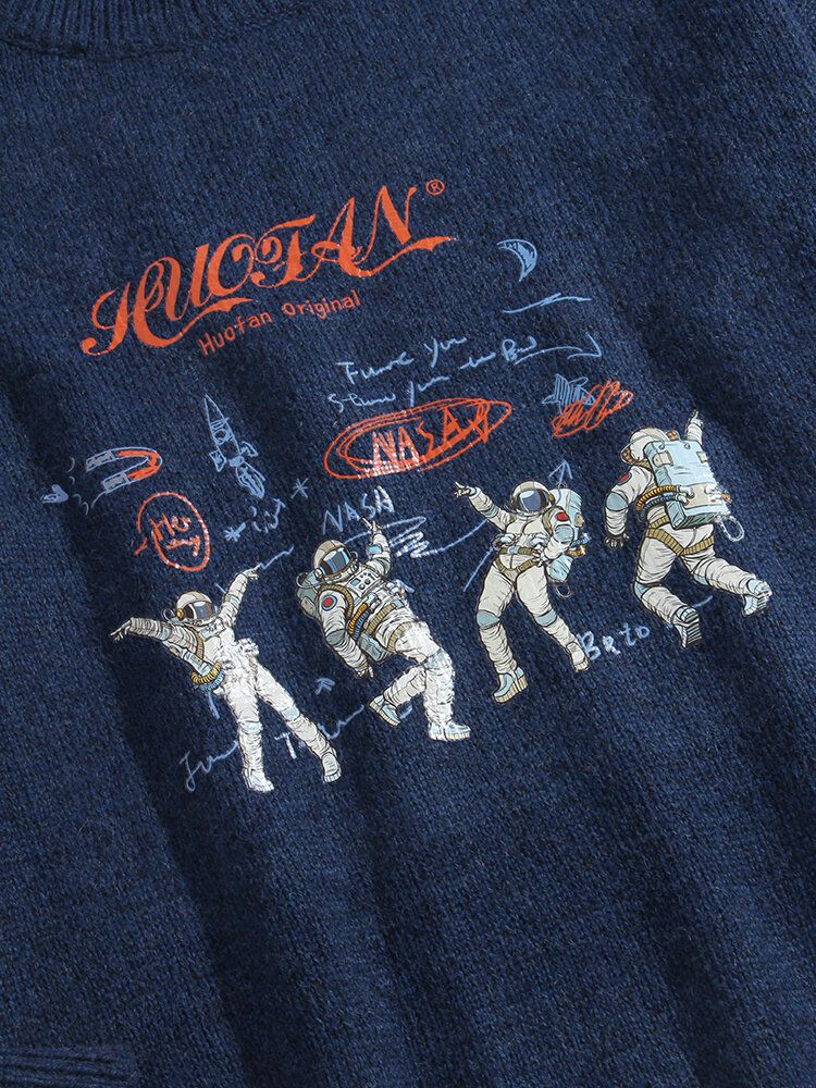 Lässiger Pullover Mit Rundhalsausschnitt Und Astronaut-buchstabendruck Für Herren