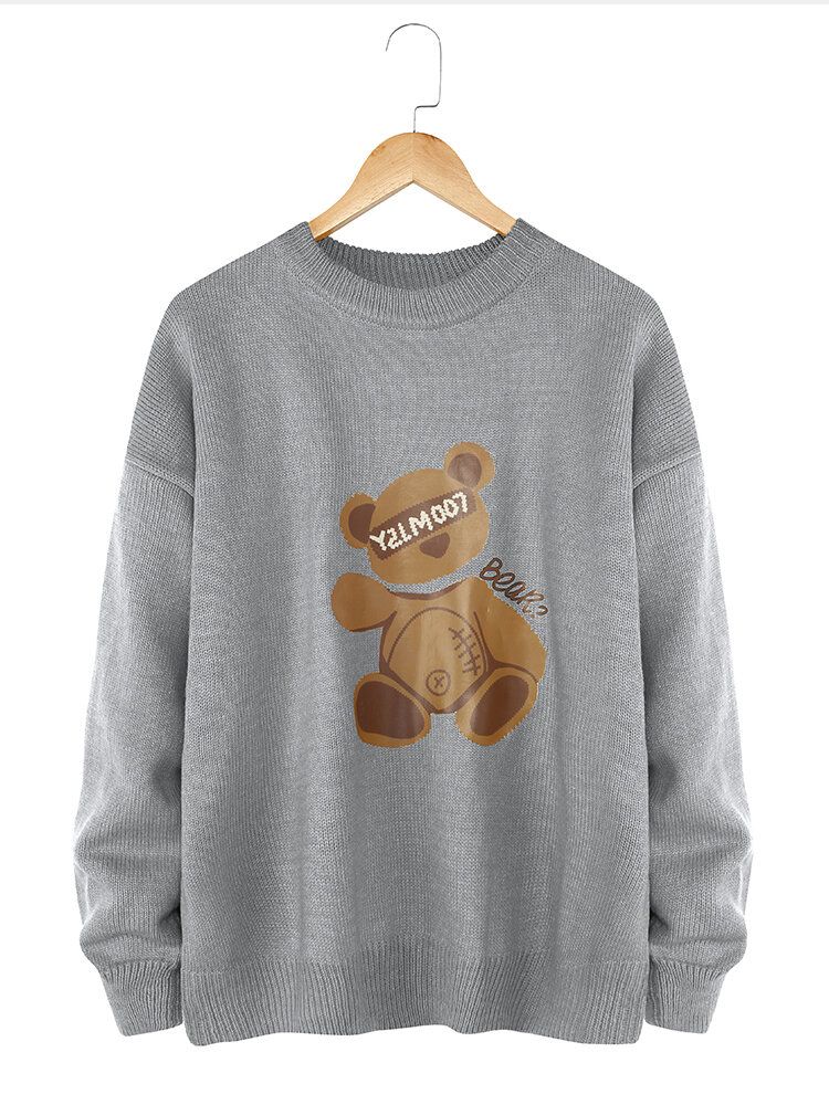 Lässiger Strickpullover Mit Rundhalsausschnitt Und Cartoon-bär-print Für Herren