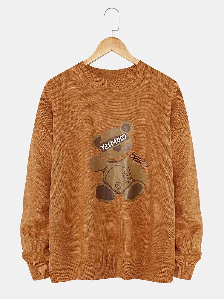 Lässiger Strickpullover Mit Rundhalsausschnitt Und Cartoon-bär-print Für Herren