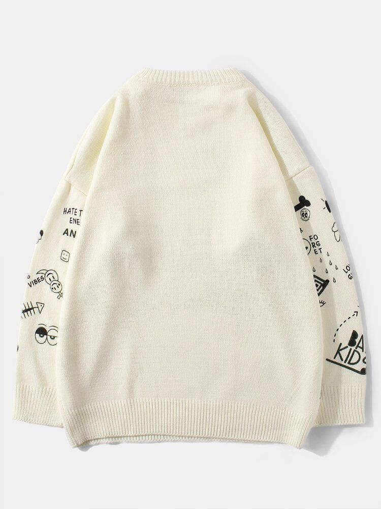 Langärmliger Strickpullover Mit Rundhalsausschnitt Und Niedlichem Cartoon-print Für Herren