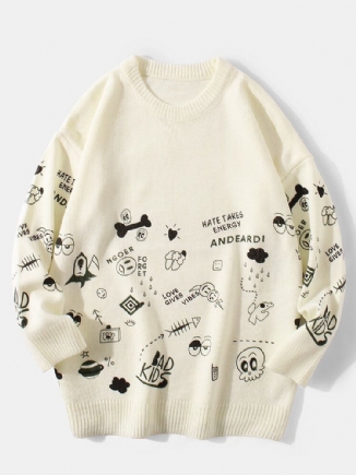 Langärmliger Strickpullover Mit Rundhalsausschnitt Und Niedlichem Cartoon-print Für Herren