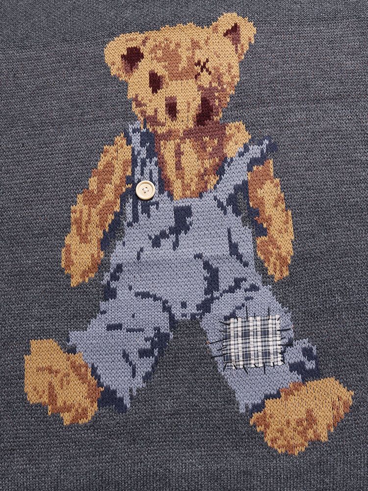 Strickpullover Mit Rundhalsausschnitt Und Cartoon-bärenmuster Für Herren