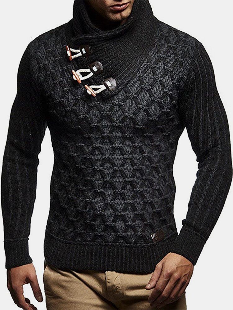 Warme Strickpullover Mit Hohem Kragen Und Grafik Für Herren