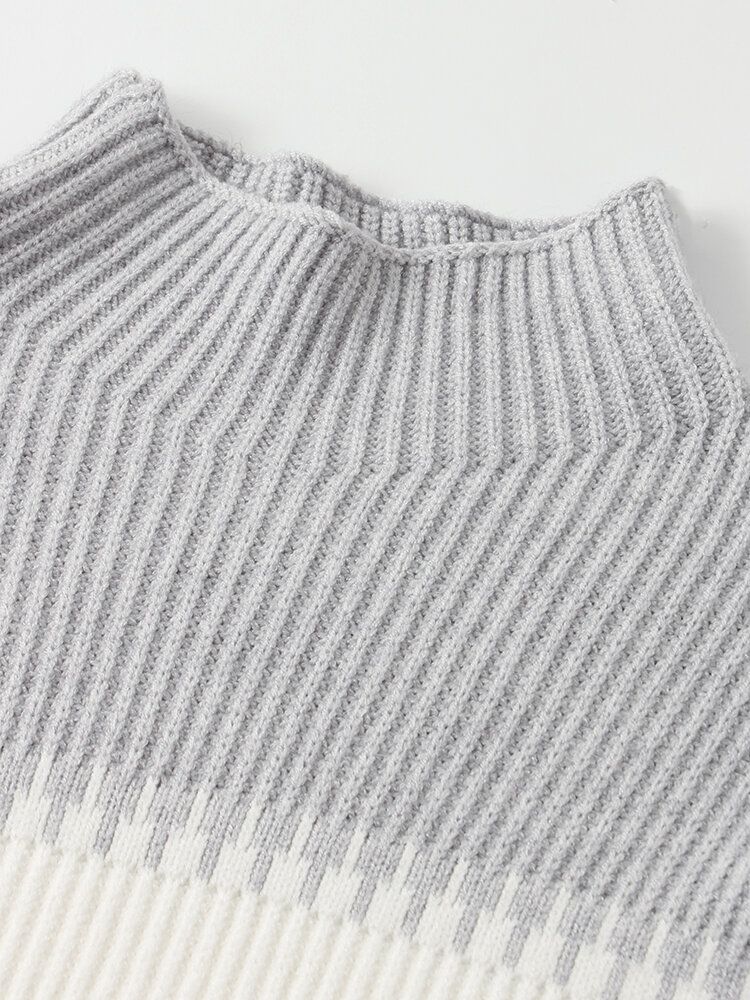 Warmer Hochgeschlossener Pullover Mit Bischofsärmeln In Colorblock-optik Für Damen