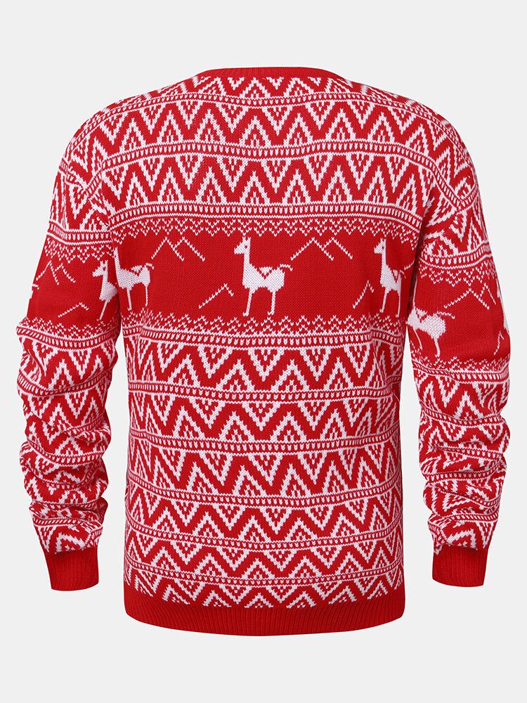 Weihnachten Herren Cartoon Alpaka Geometrie Gestrickte Warme Pullover Pullover