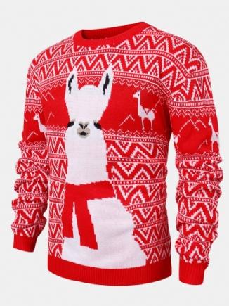 Weihnachten Herren Cartoon Alpaka Geometrie Gestrickte Warme Pullover Pullover