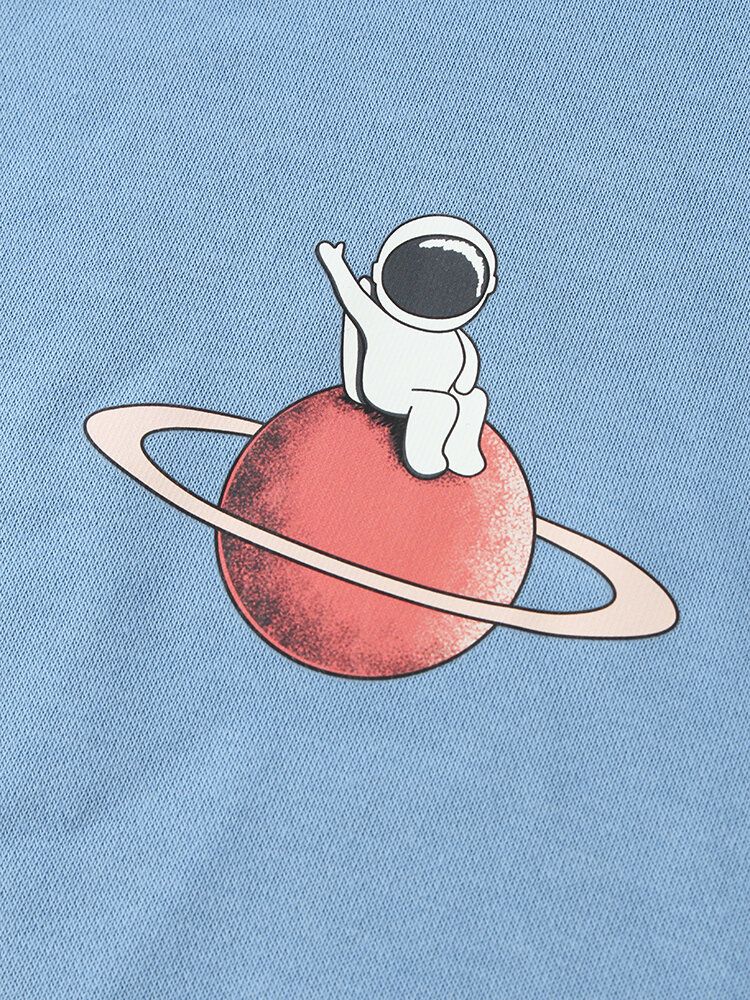 Astronaut Planet Grafik-hoodies Aus Baumwolle Mit Kordelzug Und Fallender Schulter