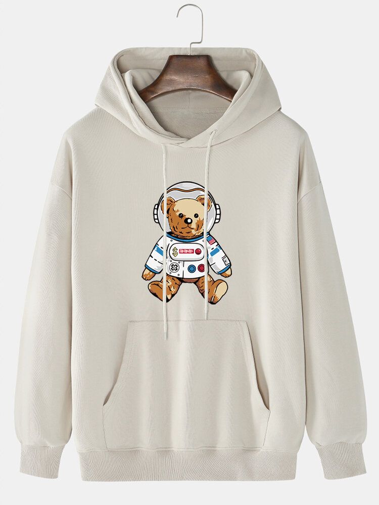 Astronauten-bären-karikatur-print Für Herren Schlichter Lässiger Baumwoll-pullover-hoodie