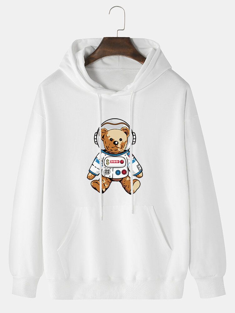 Astronauten-bären-karikatur-print Für Herren Schlichter Lässiger Baumwoll-pullover-hoodie