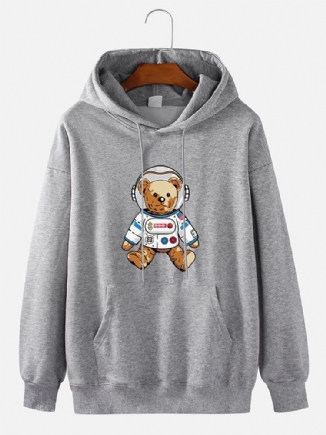 Astronauten-bären-karikatur-print Für Herren Schlichter Lässiger Baumwoll-pullover-hoodie