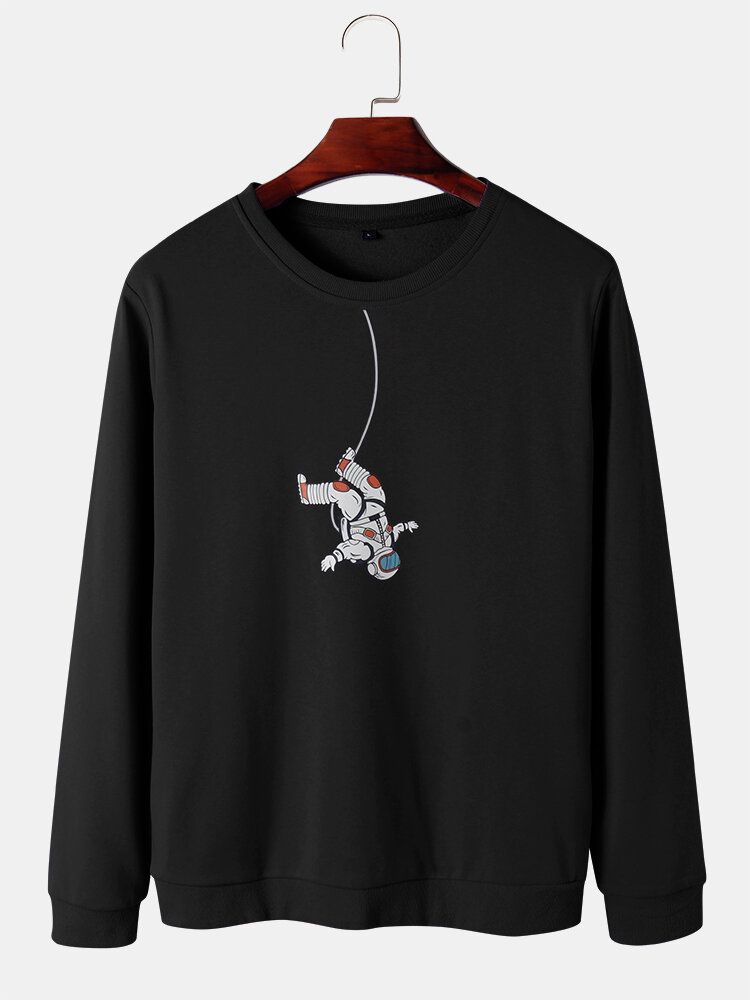 Astronauten-grafikdruck-rundhals-baumwollpullover-sweatshirts Für Herren