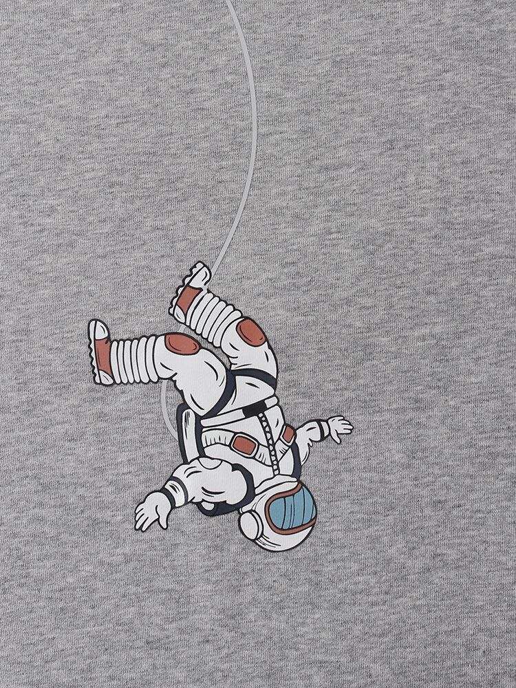 Astronauten-grafikdruck-rundhals-baumwollpullover-sweatshirts Für Herren