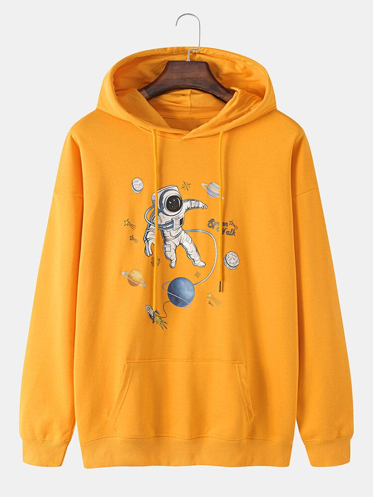 Baumwoll-kapuzenpulli Mit Planet Astronaut-print Und Kängurutasche Für Herren