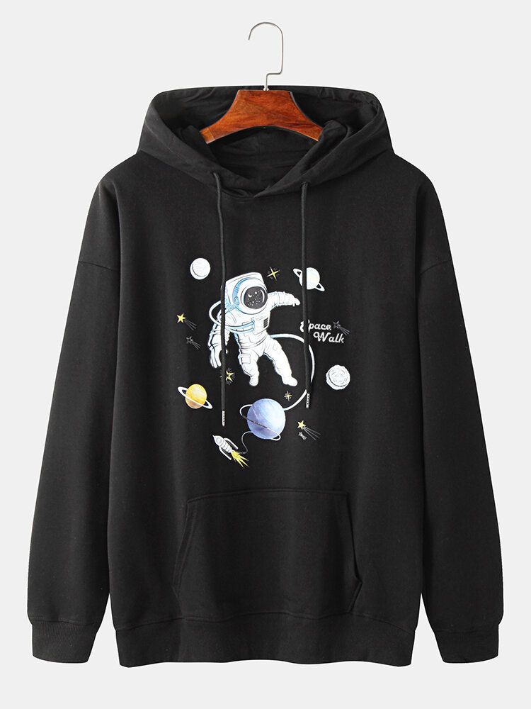 Baumwoll-kapuzenpulli Mit Planet Astronaut-print Und Kängurutasche Für Herren