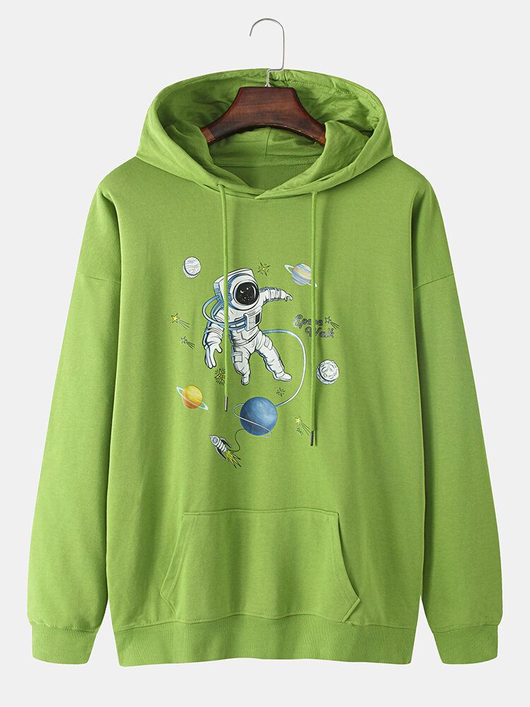 Baumwoll-kapuzenpulli Mit Planet Astronaut-print Und Kängurutasche Für Herren