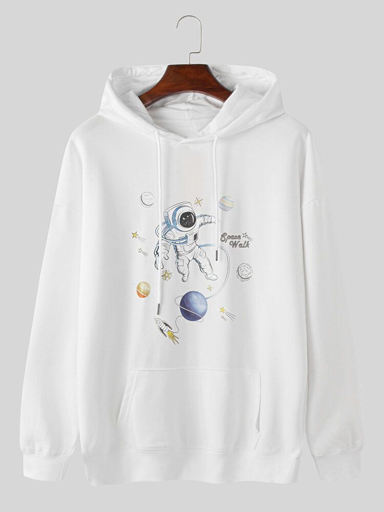 Baumwoll-kapuzenpulli Mit Planet Astronaut-print Und Kängurutasche Für Herren