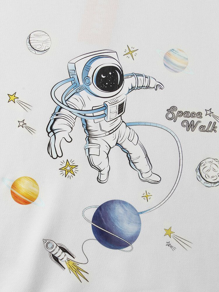 Baumwoll-kapuzenpulli Mit Planet Astronaut-print Und Kängurutasche Für Herren