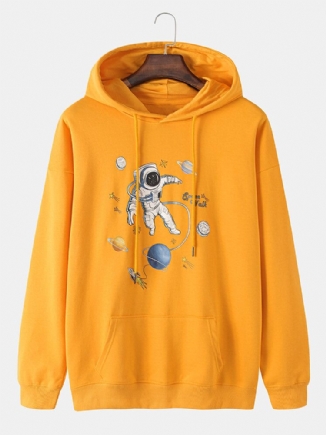 Baumwoll-kapuzenpulli Mit Planet Astronaut-print Und Kängurutasche Für Herren