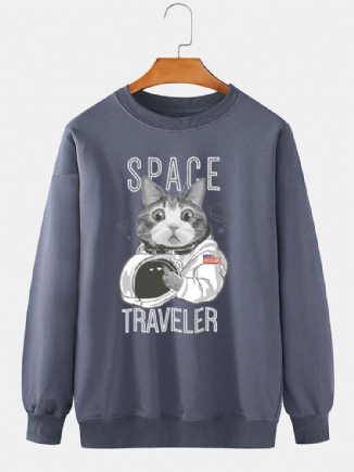 Baumwoll-sweatshirt Mit Rundhalsausschnitt Space Cat-grafikdruck Für Herren