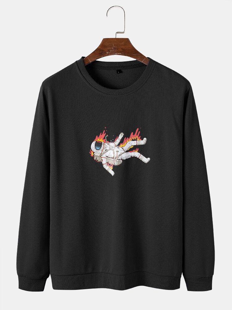 Baumwoll-sweatshirts Mit Rundhalsausschnitt Und Flamme Astronauten-grafik Für Herren