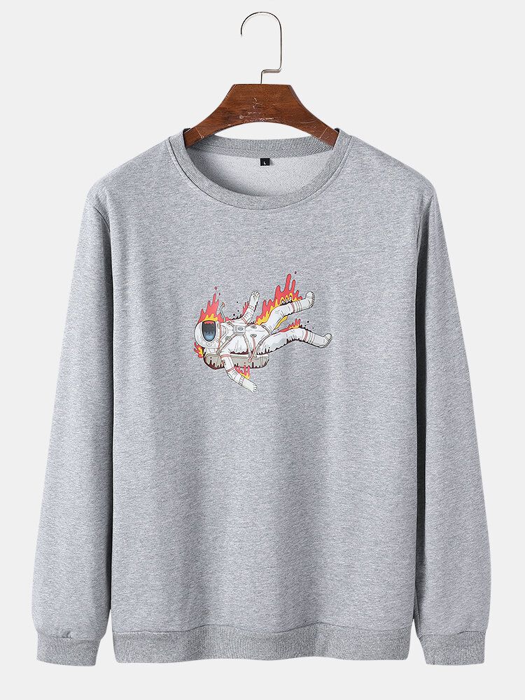 Baumwoll-sweatshirts Mit Rundhalsausschnitt Und Flamme Astronauten-grafik Für Herren