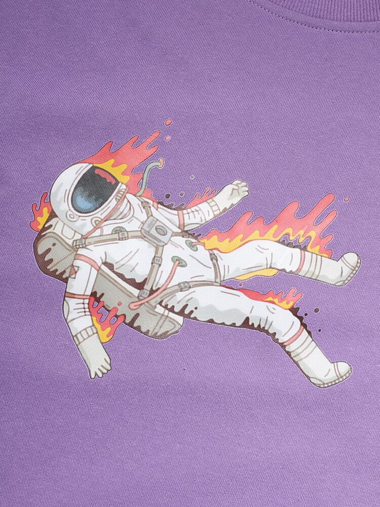 Baumwoll-sweatshirts Mit Rundhalsausschnitt Und Flamme Astronauten-grafik Für Herren