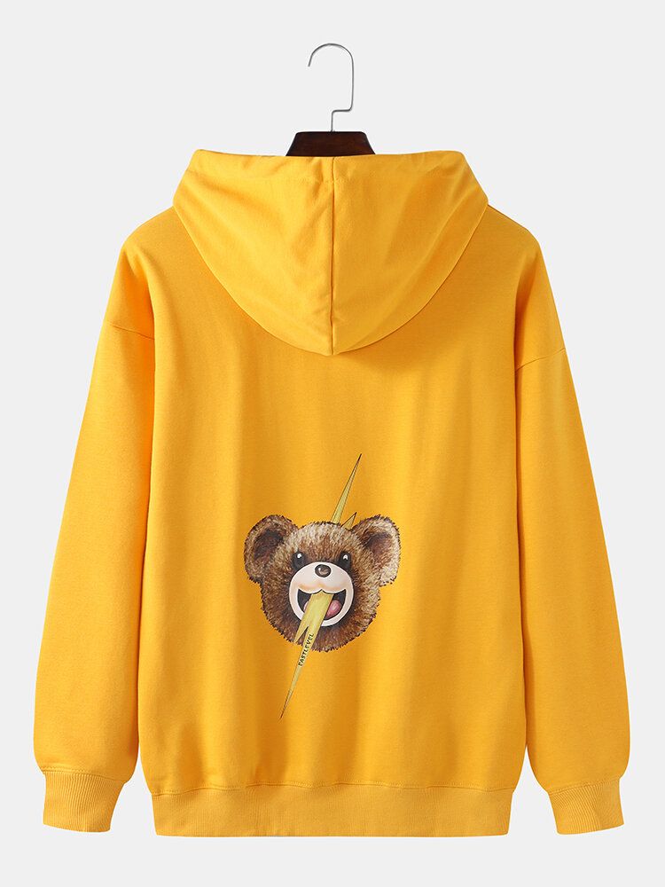 Cartoon Bear Print Drop Shoulder Kangaroo Pocket Cute Hoodies Für Herren