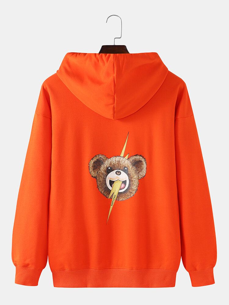 Cartoon Bear Print Drop Shoulder Kangaroo Pocket Cute Hoodies Für Herren