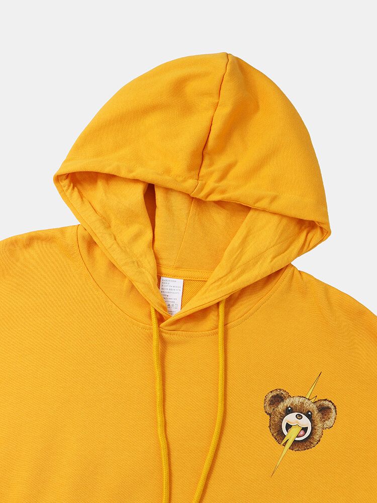 Cartoon Bear Print Drop Shoulder Kangaroo Pocket Cute Hoodies Für Herren