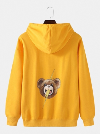 Cartoon Bear Print Drop Shoulder Kangaroo Pocket Cute Hoodies Für Herren