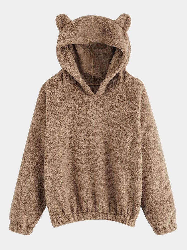 Cutie Casualsolid Color Fuzzy Ear Langarm-patchwork-teddy-hoodies