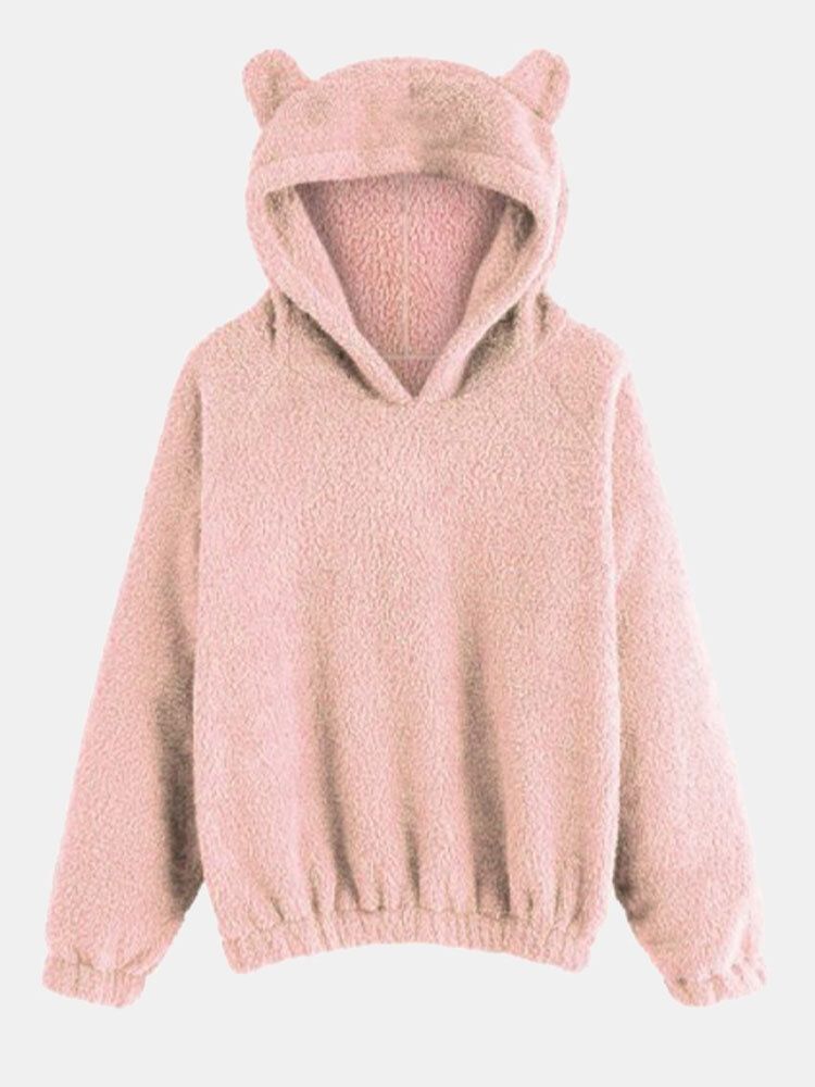 Cutie Casualsolid Color Fuzzy Ear Langarm-patchwork-teddy-hoodies