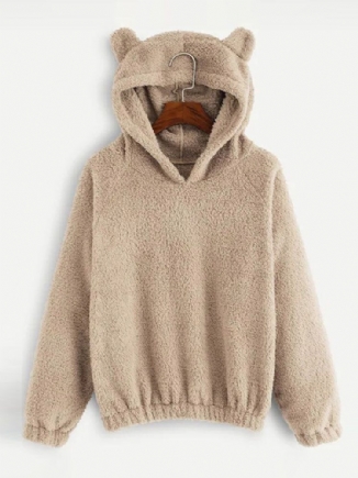 Cutie Casualsolid Color Fuzzy Ear Langarm-patchwork-teddy-hoodies