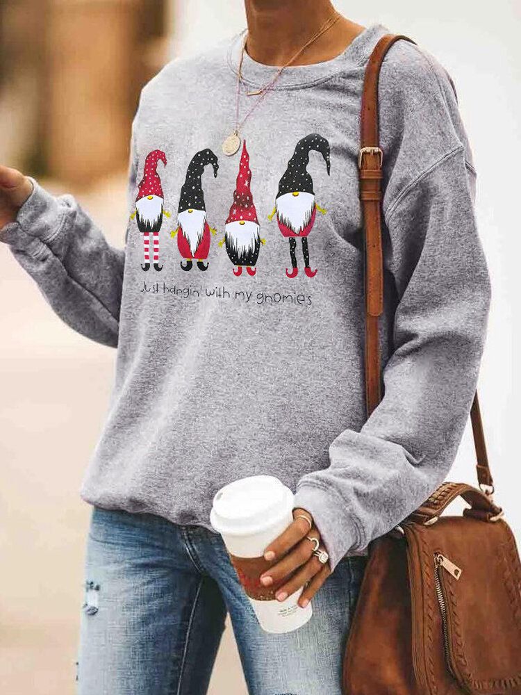 Damen Cartoon Weihnachtsmann Print Weihnachtspullover Langarm Sweatshirts