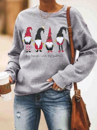 Damen Cartoon Weihnachtsmann Print Weihnachtspullover Langarm Sweatshirts