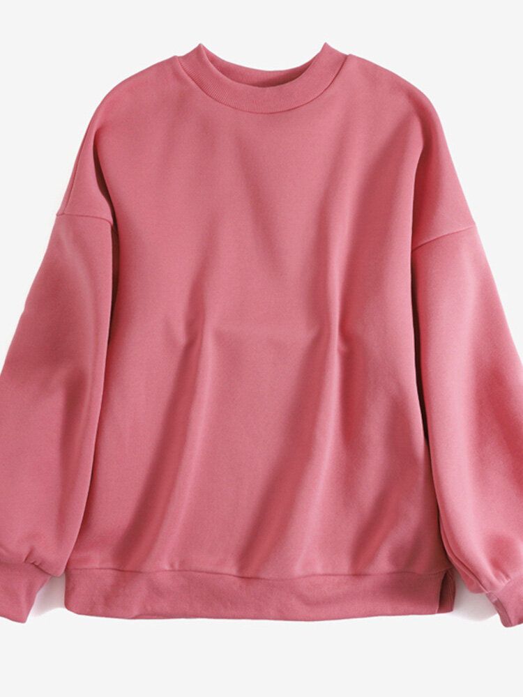 Damen Einfarbig Dicker Rundhalsausschnitt Puffärmel Schmale Bündchen Langarm Pullover Sweatshirt