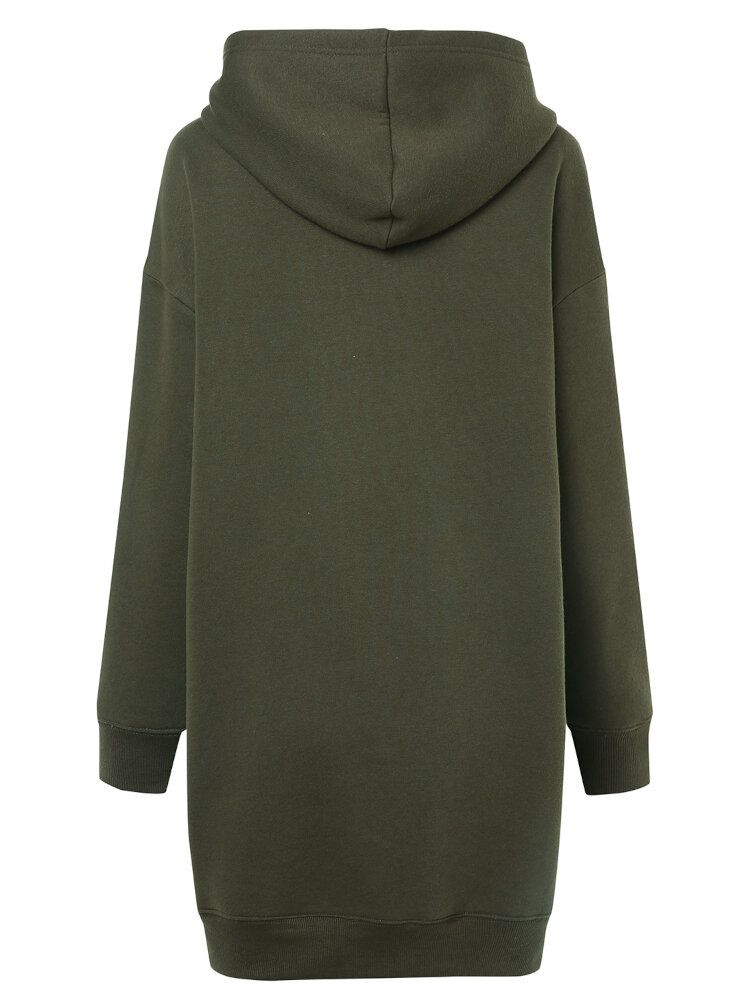 Damen Einfarbiges Lässiges Langärmliges Kapuzen-sweatshirt Mit Kordelzug An Den Seitentaschen