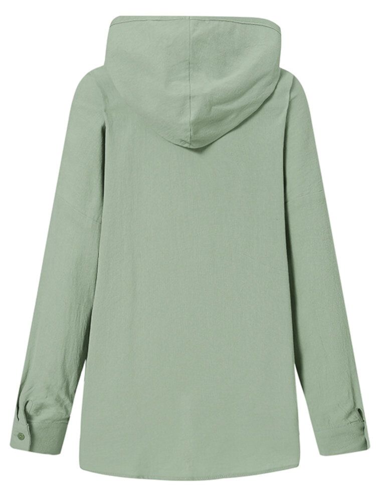 Damen Hoodie Aus 100 % Baumwolle Einfarbig Mit Breitem Kragen Und Knopfmanschetten