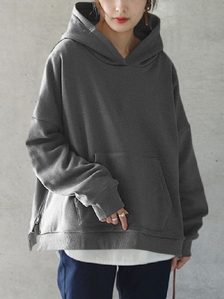 Damen Kapuzen-sweatshirt Mit Festem Seitenreißverschluss Und Tasche